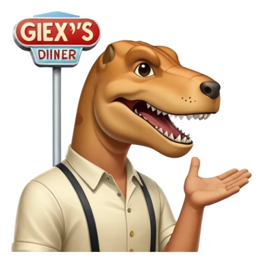 A rex from gta5 flicking on a open and close sign for rexs diner sticker