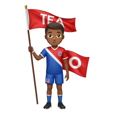 A black boy holding a big team flag, waving it proudly with a determined expression full body sticker