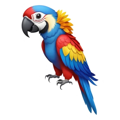 cinematic-macaw-realistic-full-body-standing-emoji,-vibrant-feathers-glowing-with-rich-reds,-blues,-and-yellows,-head-tilted-dramatically,-curved white-beak-gleaming,-piercing-dark-eyes-exuding-confidence,-simplified-yet-realistic-focused sticker