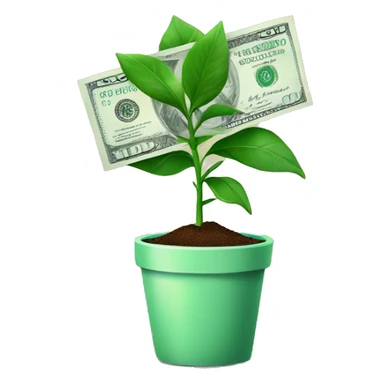 potted plant growing dollar bills sticker