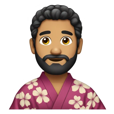 bearded Latino man with dark hair wearing a kimono sticker