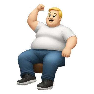 White Fat man sitting with one arm up in the air sticker