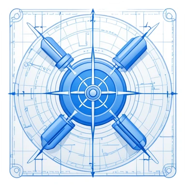 blue blueprint with a dashed line connecting a start point and a destination point sticker