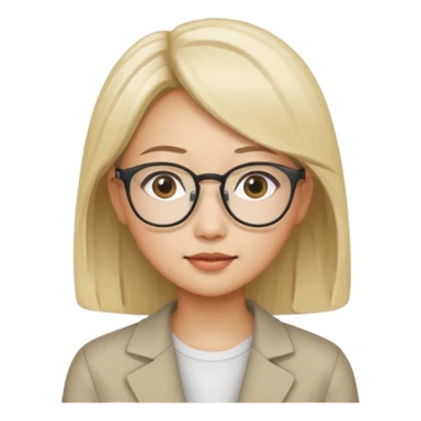 asian looking female with slight blonde hair with eye glasses, fair complexion not that pointed nose but slighty little eye please sticker