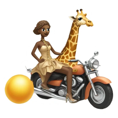 A giraffe wearing a ball gown riding a motorcycle at the beach into a sandcastle  sticker
