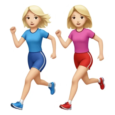 I want 2 women holding hands running in same direction, one is brunette, one is blonde different outfits and please hold hands sticker