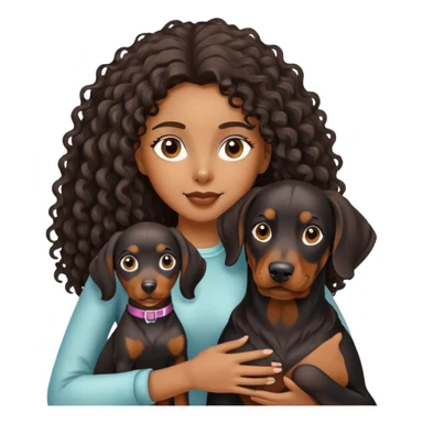 Black girl with long hair holding a Doberman dog sticker