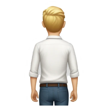 white shirt from behind, boy pointing up sticker