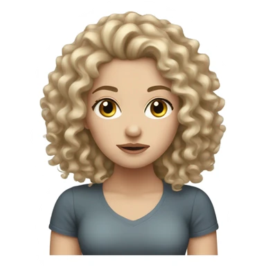 reate a struggling emoji of a white girl with dirty blonde super curly hair sticker