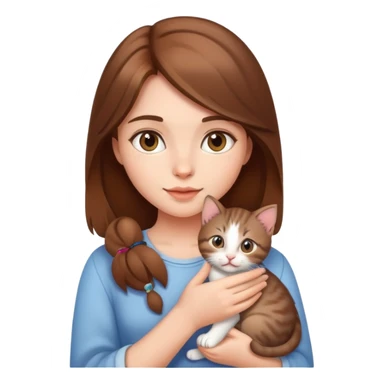 A beautiful brown-haired girl holding a kitten sticker