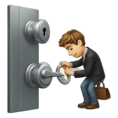 Classy young man struggling to get a key into a lock sticker