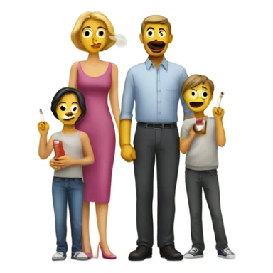 cigarette personified as a man with wife and kids  sticker