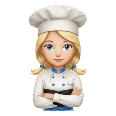 Beautiful, sexy,  long blonde hair, blue eyed, full lips female chef arms folded  sticker