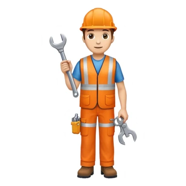 RAILWAY ENGINEER ORANGE VEST, TROUSERS, BOOTS, WITH SPANNER sticker