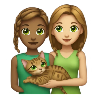 Green-eyed girl holding a green-eyed Bengal cat. sticker