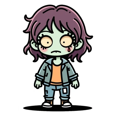 zombie girl with messy hair, pale skin, and torn clothes sticker