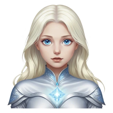 Cinematic, Ultra realistic 32k HD, Breathtaking piece of art, rim lighting, hauntingly beautiful woman with platinum blond hair and gorgeous blue eyes, art, mostly greyscale, Balanced features, highly detailed digital artwork, glowing with silver light, glowing, high shine, deviant adoptable, highly detailed clothing, remembrance, a painting of white silver, fanciful, enchanting, ghostly, embodying the essence of both reality and fantasy, dreamy, dreamy glow, optical illusion, immaculate composition, complex pose, air composition. The image is so lifelike that it feels as though it could leap off the canvas at any moment sticker