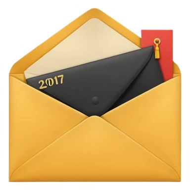 A simple emoji-style icon of a yellow manila envelope with subtle paper texture, clean edges, and a small graduation NUMBER  2017 group-photo icon on the front, representing class memories and archived academic records. sticker
