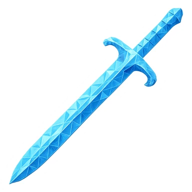 Transform the 2h sword into a diamond version, matching the color, faceted texture, and shine of the diamond chestplate reference. Keep the exact shape and proportions of the original 2h sword. Transparent background. The style should reflect a diamond faceted look with shine and clarity. sticker