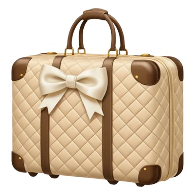 Beige quilted luggage with white bow  sticker