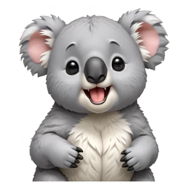 cinematic-cute-yawning-fluffy koala-portrait-emoji,-head-tilted-slightly-with-a-dramatic,-wide-open-yawn,-showcasing-a-soft,-downy-grey-fur-with-drooping-ears-and-round-eyes-barely-open-in-drowsy-contentment,-simplified-yet-irresistibly-adorable, realistic fluffy sticker