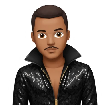 Christopher Williams, R&B Singer with dark brown hair, black sequin outfit sticker
