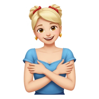 girl with arms crossed holding neck laughing  sticker