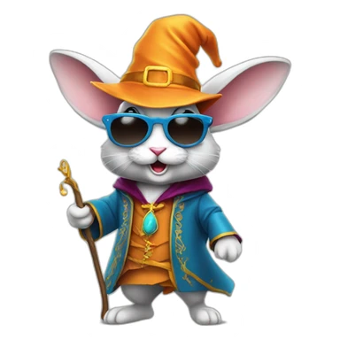 crazy rabbit in sunglasses and wizard outfit and hat, full body sticker