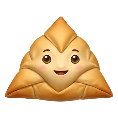 Create an emoji of rye Indian snack samosa . The emoji should have only one samosa at a time make a cute samosa without eyes just a normal samosa sticker
