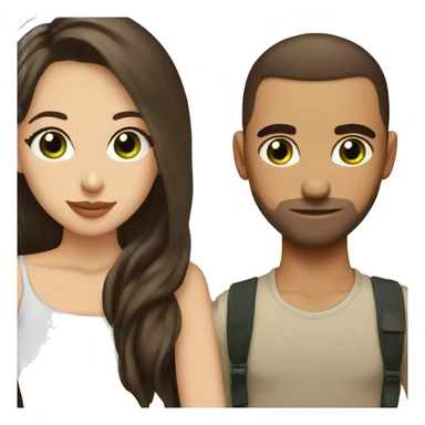 Buzz cut brown hair guy with green eyes kissing girl with dark brown hair and brown eyes sticker
