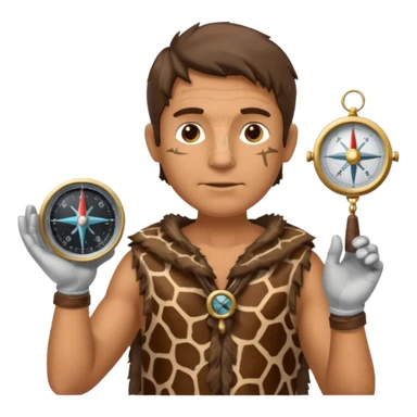 Ancient  man with animal skin clothes with compass sticker