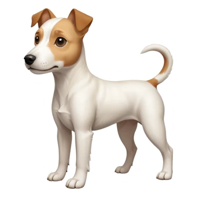 a full body facing front on of a buff white parson russell terrier looking dog the size of a kelpie with light brown long ears resting on its face and a light brown patch above one eye and a large snout. the rest of the dog is completely white.  sticker