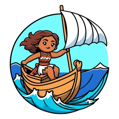 Moana sailing on her boat with ocean waves sticker