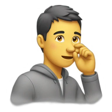 person touching his ear sticker