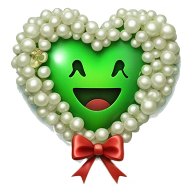 Green heart with pearls and red bow no face  sticker