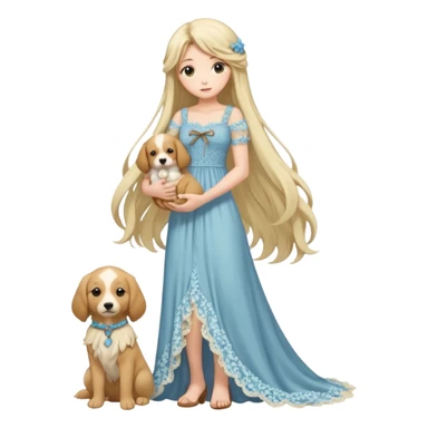 Pastel anime lady long hair with long lace dress full body holding puppy sticker