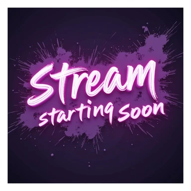 "stream starting soon" cyberpunk style text splash overlay lavender sticker