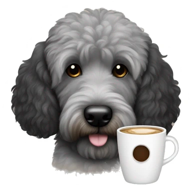 Black and gray goldendoodle dog with black ears and brown eyes with coffee cup  sticker