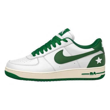 Сделай кроссовки BAPE STA белые с темно-зелеными шнурками и свушем sticker