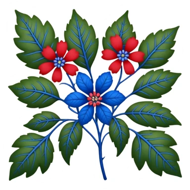 dull green leaves & red & blue flowers filigree design, leaf shapes, flower shapes, nature shapes, toxic nature, toxic plants sticker