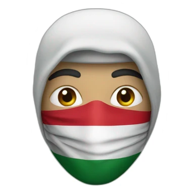 A man wearing a mask with the Palestinian flag on it sticker