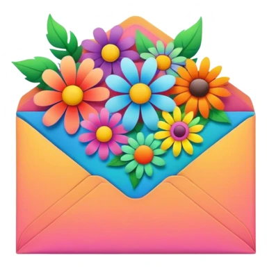 Psychedelic colored envelope surrounded by hippie style flowers sticker