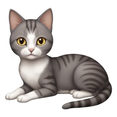 full body tiny short hair dark grey and white cat with white front legs anh azel eyes lying down sticker