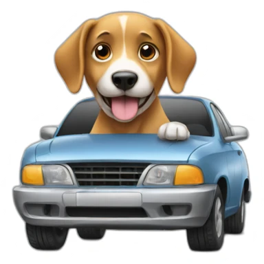 dog fixing a car sticker