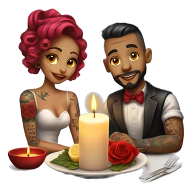 romantic candle light dinner for beautiful tattooed couple sticker