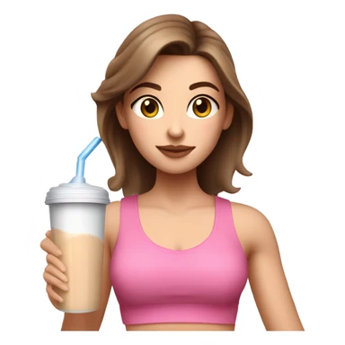 Brown haired white girl in pink croptop drinking protein shake sticker