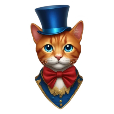 blood red cat with red and gold top hat and blue eyes sticker
