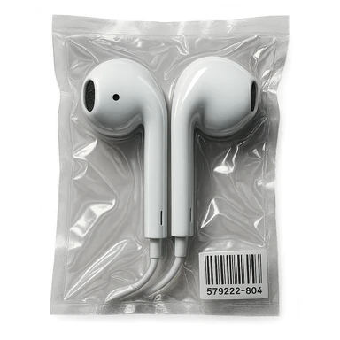 pair of white EarPods, shiny and inflated look sticker