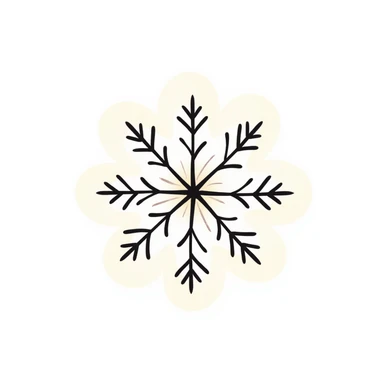 A detailed snowflake in pastel colors (dd9fb0, ffc6d3, a3bfc9, c4bee2, f1b091), hand-drawn doodle style sticker