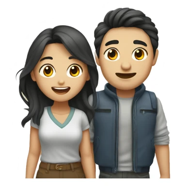 Cute Asian couple (girl with wavy long hair guy with short straight hair) excitedly traveling  sticker